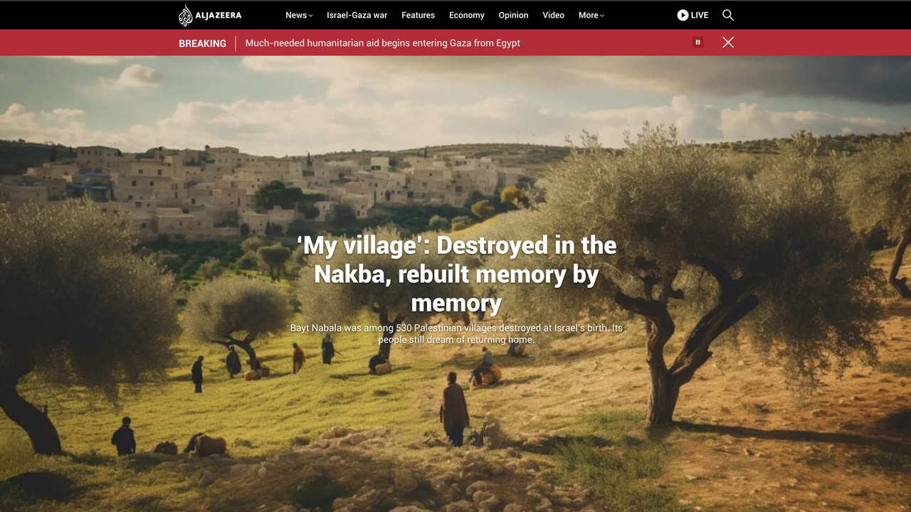 image description: AI-generated image of Bayt Nabala, Palestine before 1948